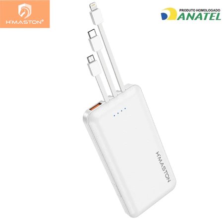 Carregador Portátil Hmaston 10.000mah C/ 3 Cabos + Saida Usb